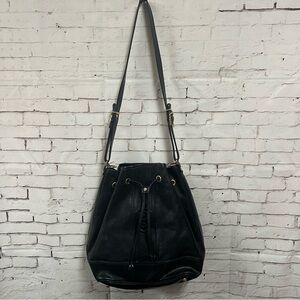 VTG MARINO ORLANDI Italy Classic Black Leather Bucket Shoulder Bag Drawstring